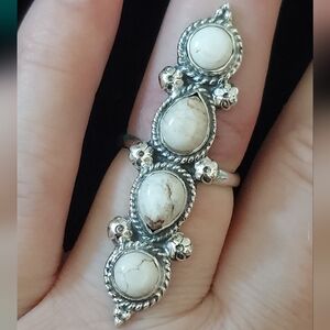 Sterling Silver Adjustable Long Four Stone Wild Horse Ring 5-10